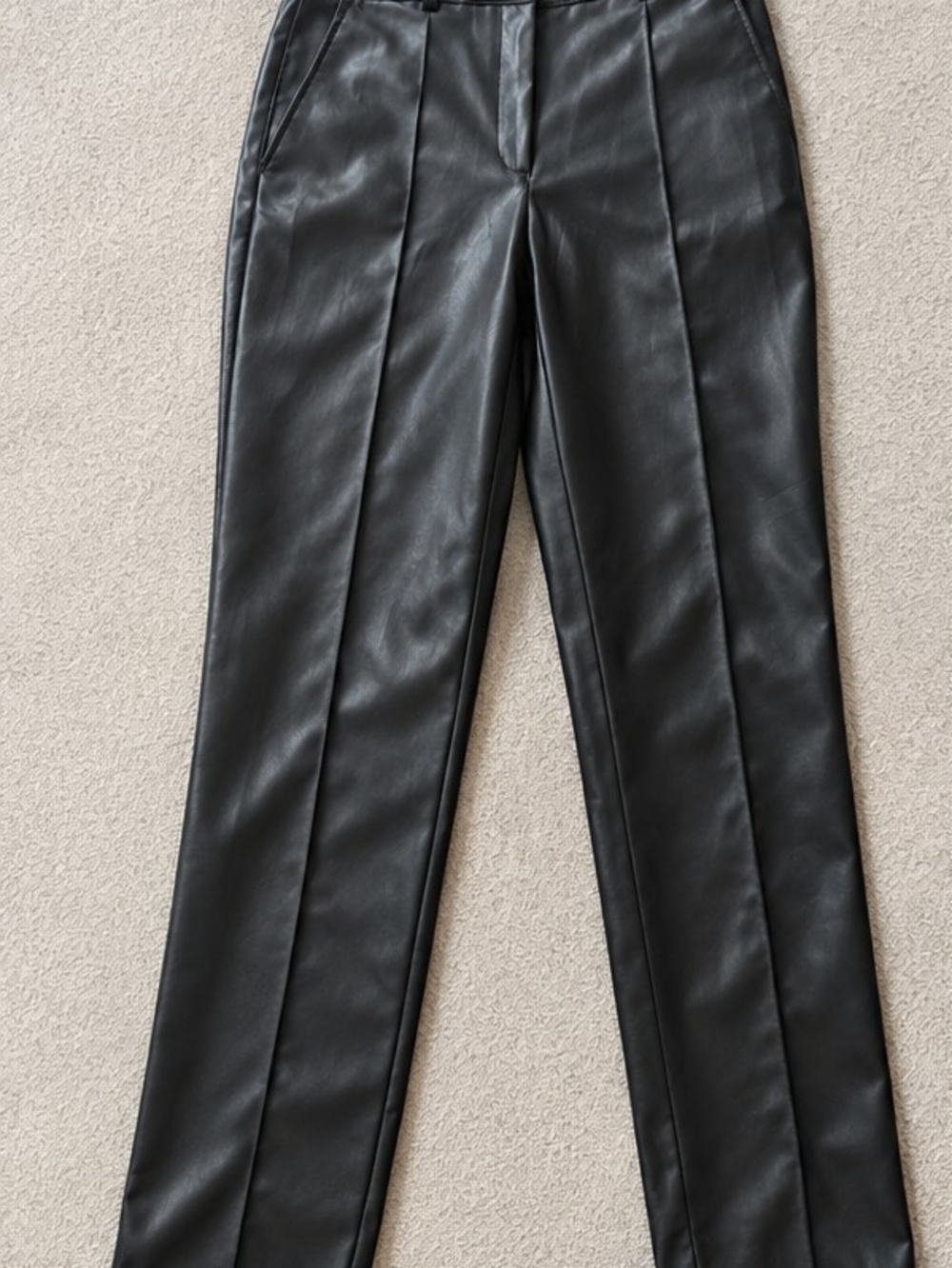 Women's Black Vegan Leather Straight Leg Trousers